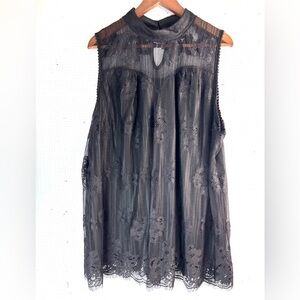 Eve & Maddie 2X Fairygoth High Neck  Sleeveless Lace Top in Black